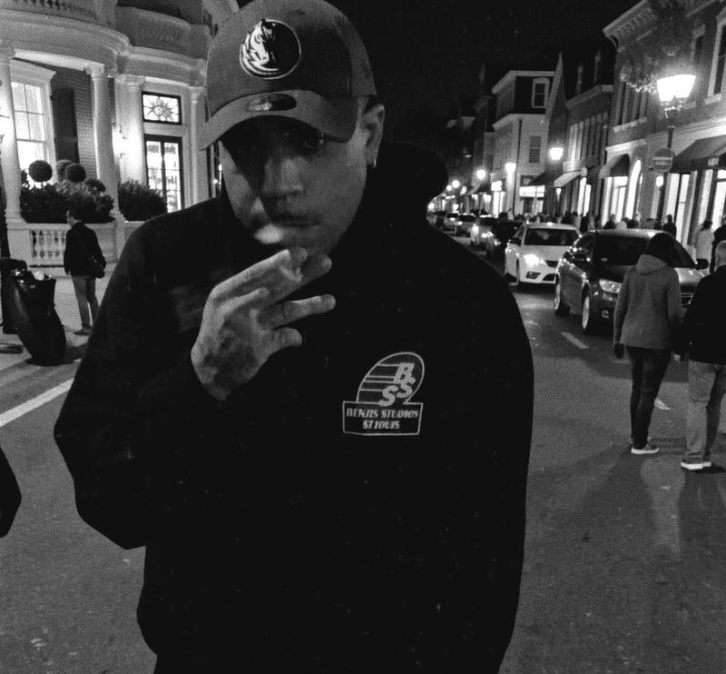 1Hunnit-K (@1hunnitkofficial on Instagram) rocking our black B.S.S. "White/Black Logo" Hoodie in Massachusetts! In stock and available now